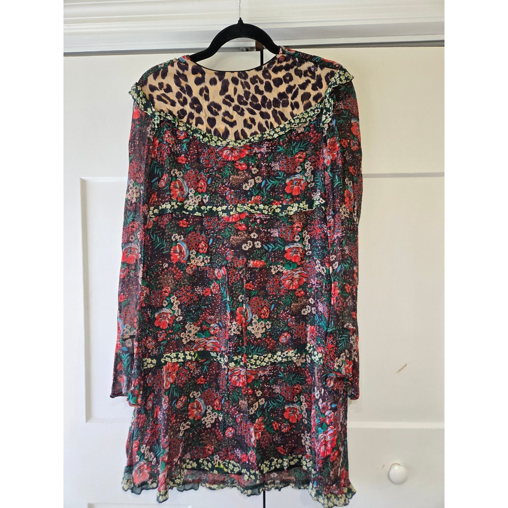 Scotch & Soda Maison Scotch Floral Leopard Mixed Print Tiered Mini Dress Small